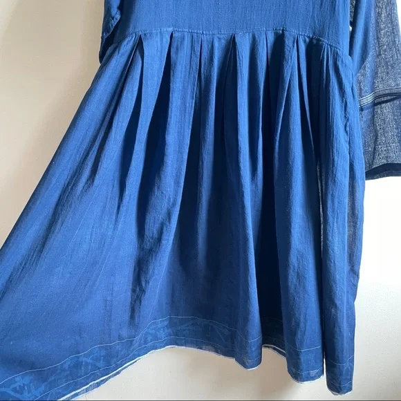 Inijiri blue cotton midi dress size 42 hand loomed indigo size fits S M L - Picture 13 of 15
